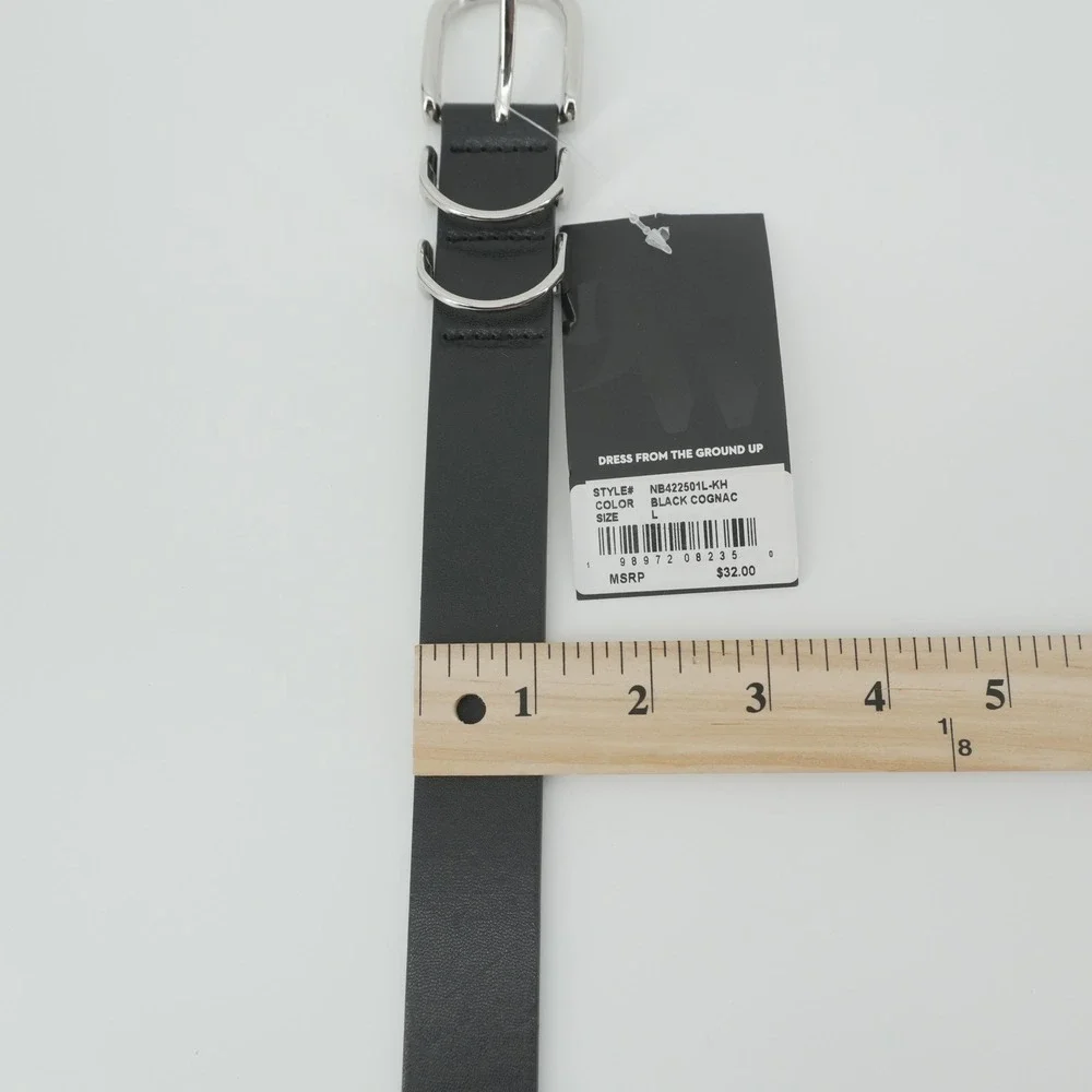 Nine West Belt Womens Large Black Silver Buckle Faux Leather NB422501L-KH